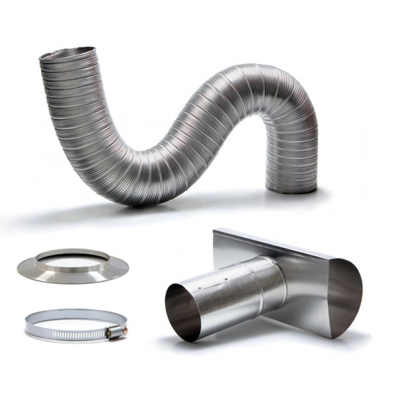 Kit Chaminé Em Alumínio Com Duto Flexível Corrugado Barra De 1,5M X Ø130Mm