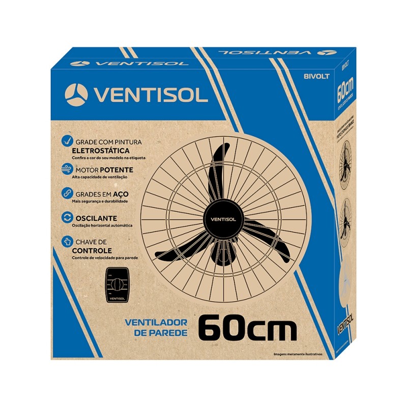 Ventilador Oscilante Parede 60Cm Preto Gr Pr Ch Hh Premium V